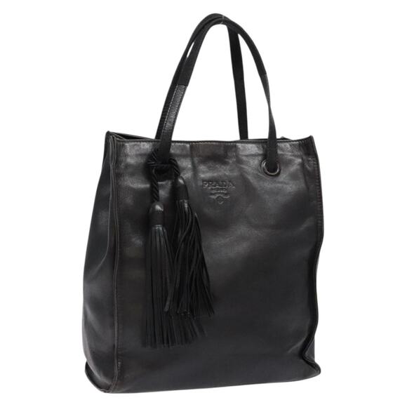 PRADA Hand Bag Leather Black - Picture 1 of 9